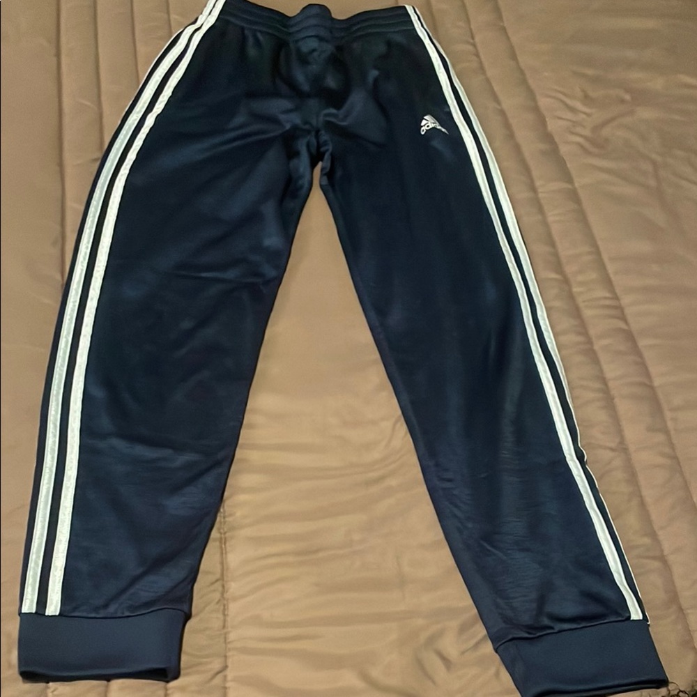 adidas Kids Dark Blue Joggers with White Stripes